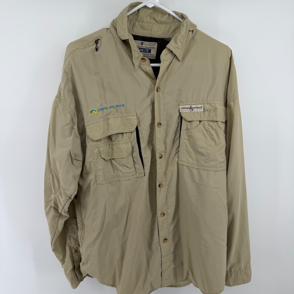 Hook & Tackle Costa Del Mar Air/X Fishing Shirt Mens Medium Tan UPF 50 Vented